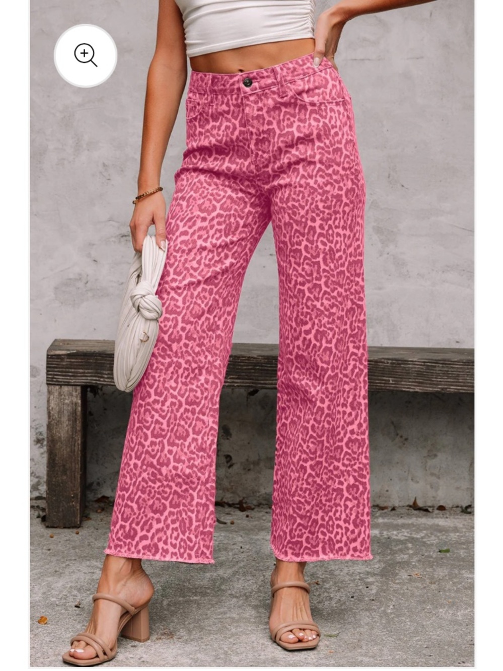 Pink Leopard Print Wide-Leg Frayed Jeans